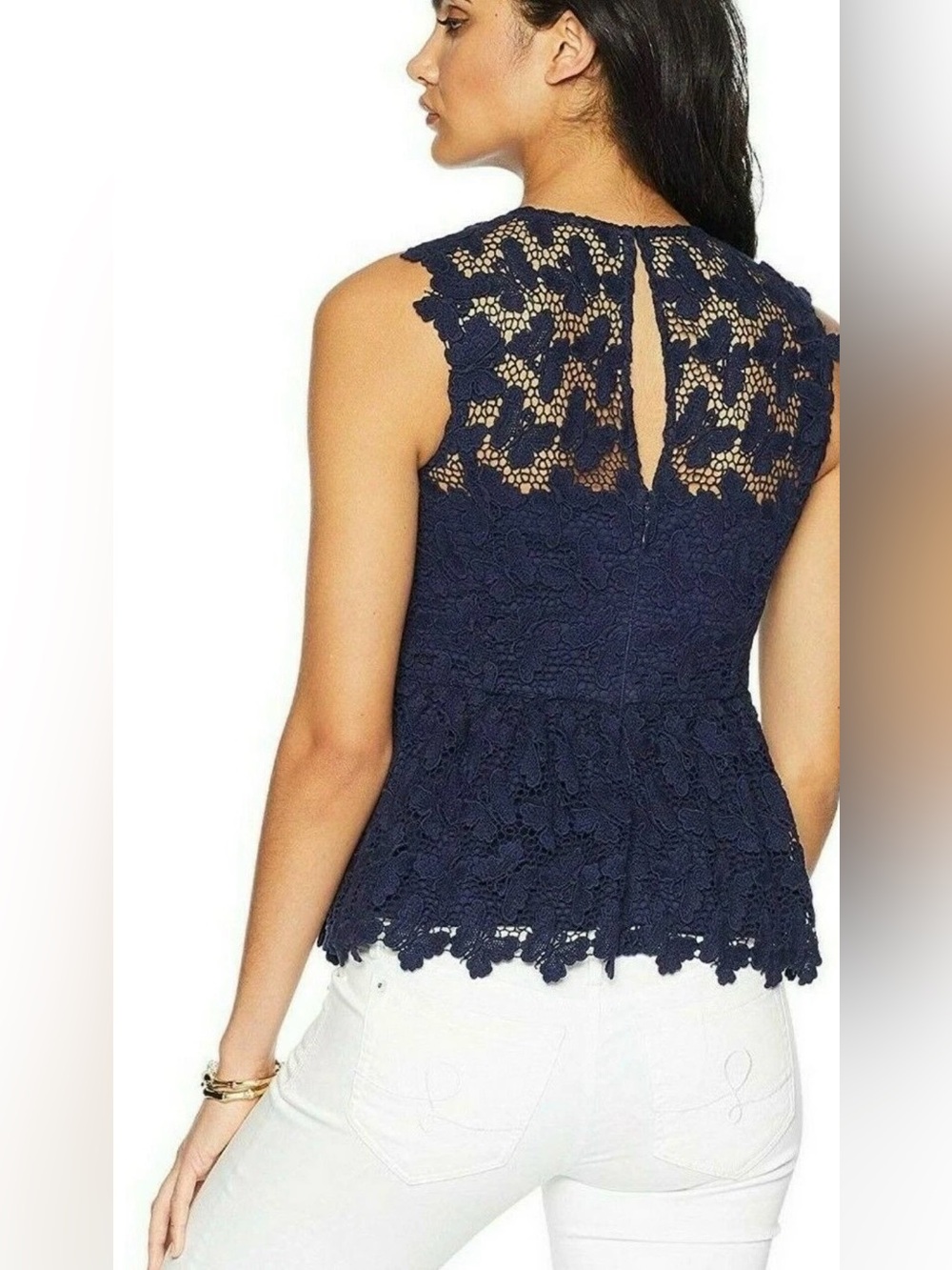 Lilly Pulitzer Aubree Top Navy Blue Papillion Lace Peplum NWT Size 8 - Picture 3 of 8